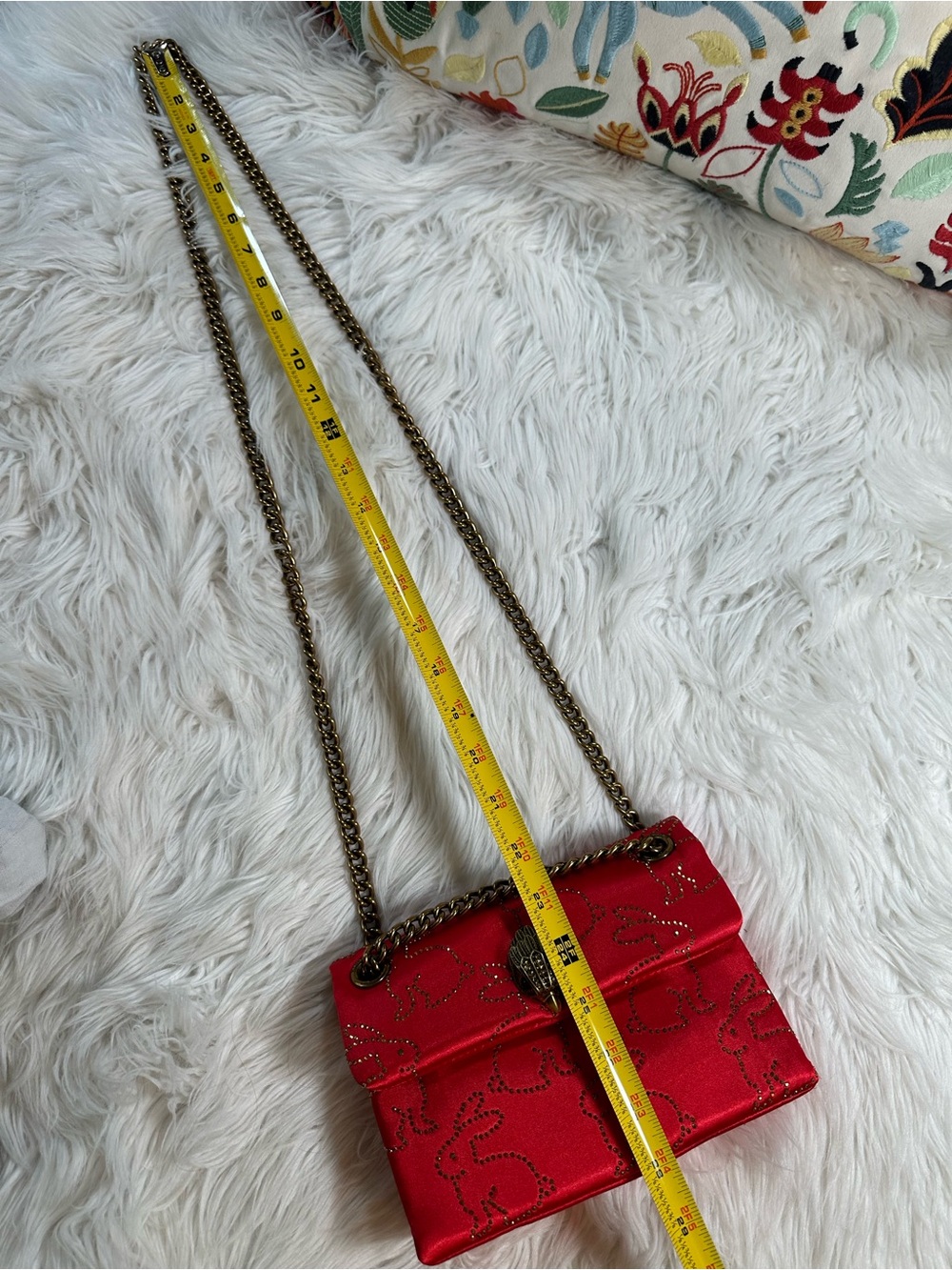 Kurt Geiger • Red Satin Kensington with Rabbit Print Glass Rhinestones Purse - Picture 11 of 17